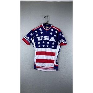 World Jerseys Cycling Jersey Mens Small USA Flag Patriotic Full Zip Bike Shirt